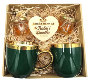 Prezent na dzień i babci dziadka zestaw KUBKI MIÓD box