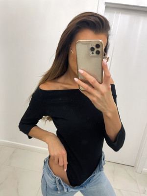 Body damskie z  rękawem 3/4, prążek czarne M/L