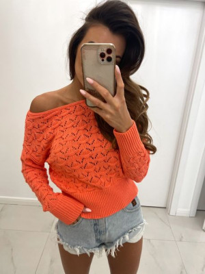 Krótki sweter ażurowy pomarańczowy UNI