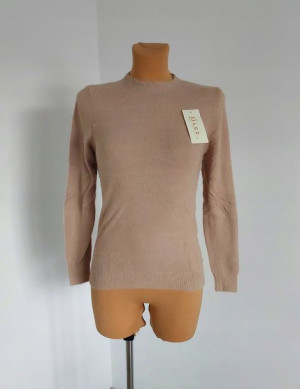 Klasyczny Gładki Sweter Damski Bluzka Beżowy