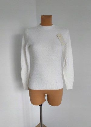 Klasyczny Gładki Sweter Damski Bluzka Biały