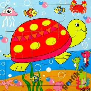 Edukacyjne Puzzle Drewniane 9 El Żółwik