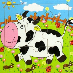 Edukacyjne Puzzle Drewniane 9el. Krówka
