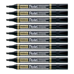 Marker Permanentny Pentel N860 Ścięty Czarny - Zestaw X10
