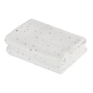 Otulacz muślinowy 2PACK, białe gwiazdki