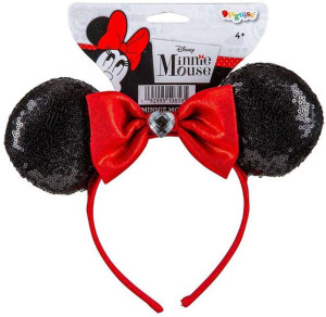 Cekinowa opaska do włosów Uszy Myszki Minnie z kokardką