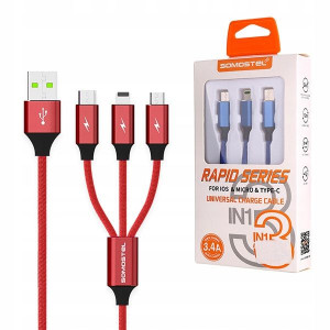 Kabel Usb 3W1 3.4A Somostel Czerwony 3400Mah