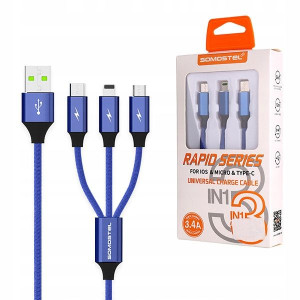 Kabel Usb 3W1 3.4A Somostel Niebieski 3400Mah