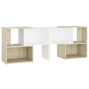 Szafka pod TV, biel i dąb sonoma, 104x30x52 cm, płyta wiórowa