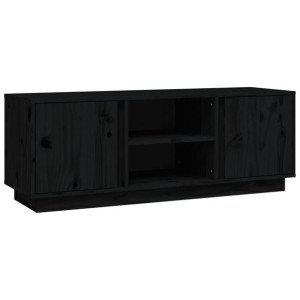 Szafka pod TV, czarna, 110x35x40,5 cm, lite drewno sosnowe
