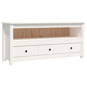Szafka pod telewizor, biała, 114x35x52 cm, lite drewno sosnowe