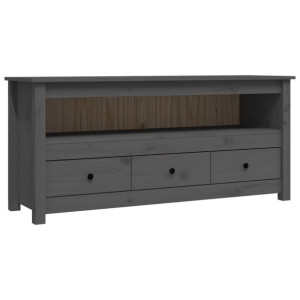 Szafka pod telewizor, szara, 114x35x52 cm, lite drewno sosnowe