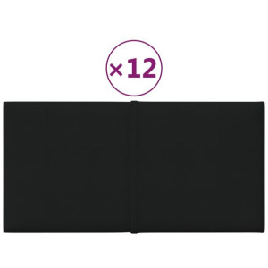 Panele ścienne, 12 szt., czarne, 30x15 cm, tkanina, 0,54 m²