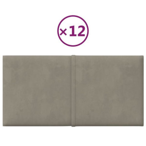 Panele ścienne, 12 szt., jasnoszare, 30x15 cm, aksamit, 0,54 m²