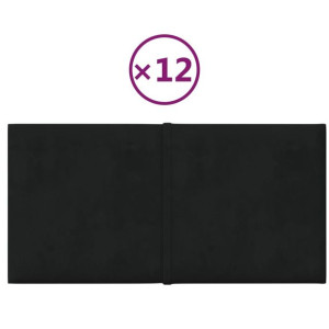 Panele ścienne, 12 szt., czarne, 30x15 cm, aksamit, 0,54 m²