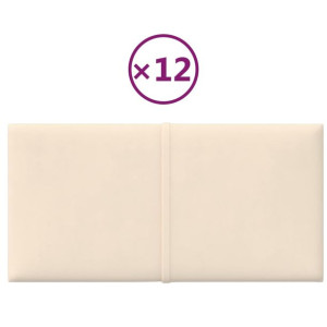 Panele ścienne, 12 szt., kremowe, 30x15 cm, aksamit, 0,54 m²