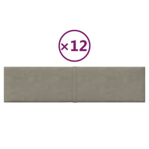 Panele ścienne, 12 szt., jasnoszary, 60x15 cm, aksamit, 1,08 m²