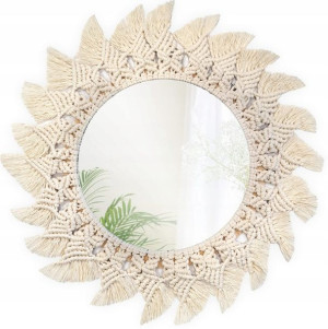 Okrągłe Lustro Boho Duże Ścienne 50cm Naturalne