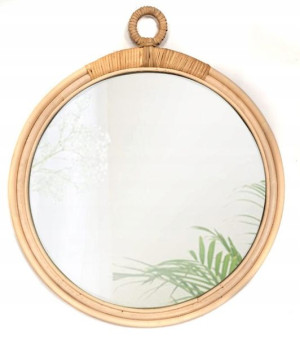 Okrągłe Lustro Boho Ratanowe Drewno Ścienne 40cm