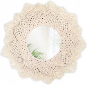 Okrągłe Lustro Boho Duże Ścienne 55cm Naturalne