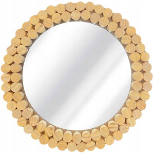 Okrągłe Lustro Boho Drewno Ścienne 36cm Naturalne