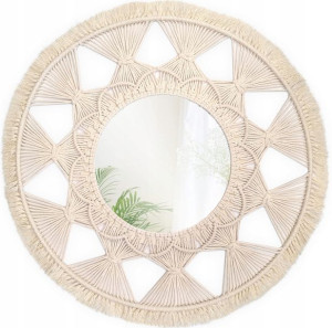 Okrągłe Lustro Boho Makrama Ścienne 53cm Naturalne
