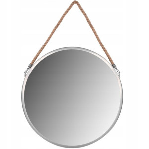 Wiszące Okrągłe Lustro 40cm Szare Loft Na Sznurze