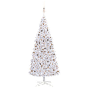 Sztuczna choinka z lampkami LED i bombkami, 400 cm, biała
