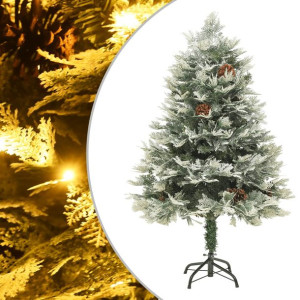 Choinka z lampkami LED i szyszkami, zielona, 150 cm, PVC i PE