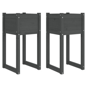 Donice, 2 szt., szare, 40x40x81 cm, lite drewno sosnowe