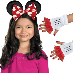 Opaska do włosów Uszy Myszki Minnie z kokardką oraz Rękawiczki bez palców D