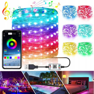 Lampki Druciki 100 Led Baterie Multikolor Usb 10m