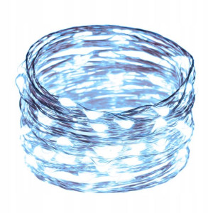 Lampki Druciki 100 Led Na Baterie Białe Zimne 10m