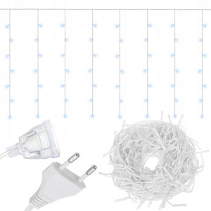 100 Led Lampki Kurtyna Świetlna 0,6x4m Zimny Biały