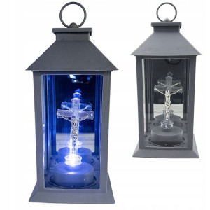Duży Lampion Led Latarenka Krzyż Na Grób Szara