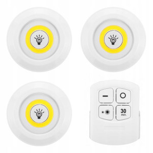 Zestaw 3 Lampek Bezprzewodowych Led Cob + Pilot