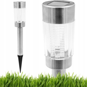 Srebrna Lampa Lampka Solarna Led Wbijana Ogrodowa