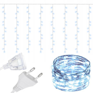 200led Lampki Kurtyna Świetlna 0,6x3m Zimny Biały