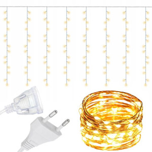 200led Lampki Kurtyna Świetlna 0,6x3m Ciepły Biały
