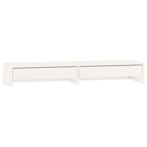 Podstawka na monitor, biała, 100x27x15 cm, lite drewno sosnowe