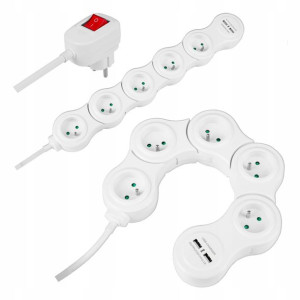Przedłużacz sieciowy 5 gniazd przewód 1,5m 2x USB