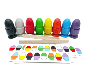 Sorter kolorów/układanka - drewniane jajka - 8 kolorów - Montessori