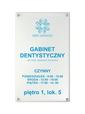 Szyld reklamowy, tabliczka informacyjna z logo, tabliczki z plexi