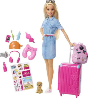 Barbie PODRÓŻNICZKA Piesek WALIZKA Lalka w Podróży