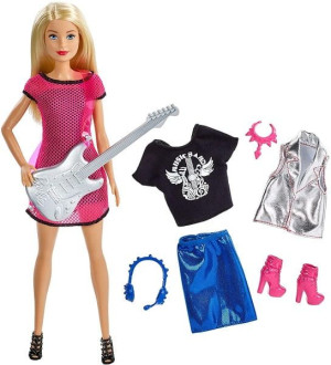 BARBIE LALKA Gwiazda Rocka z Gitara i Ubrankami