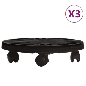 Podstawki pod donicę, z kółkami, 3 szt., 30 cm, czarne, 170 kg