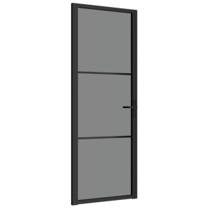 Drzwi wewnętrzne, 76x201,5 cm, czarne, szkło ESG i aluminium