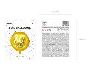 balon foliowy 80th birthday - 80 urodziny - złoty - 45 cm