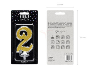 świeczka urodzinowa cyferka 2 - dwa - złota - 10 cm
