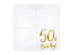 serwetki 50th birthday - 50 urodziny - białe - 33x33cm - 20 szt.